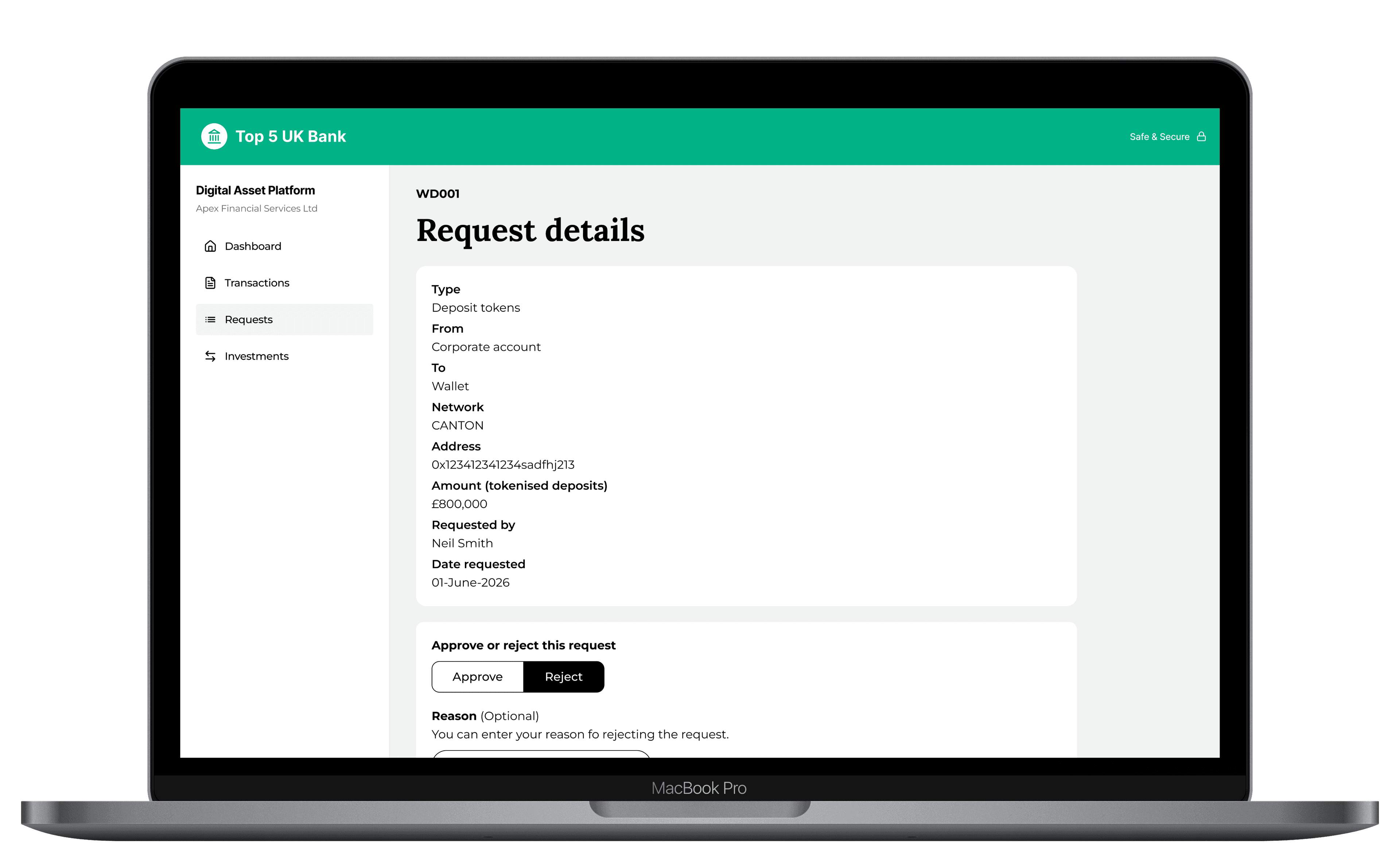 Transfers and approval flows interface
