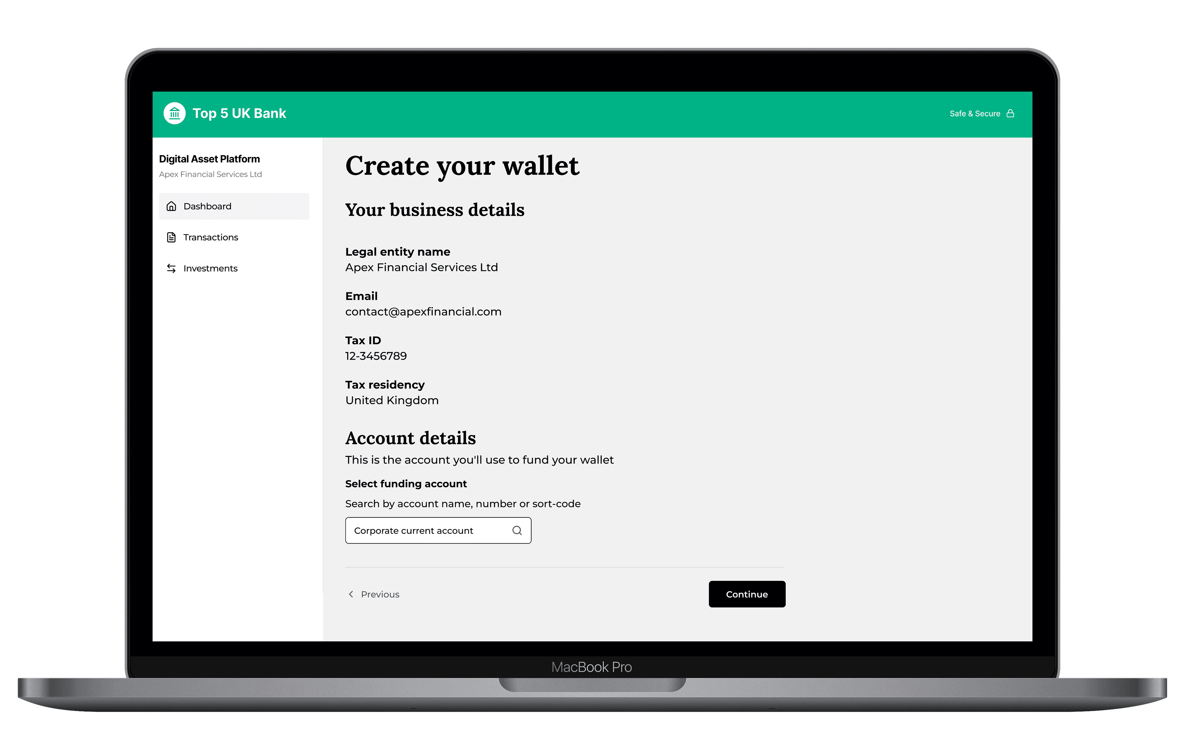 Wallet creation and onboarding interface
